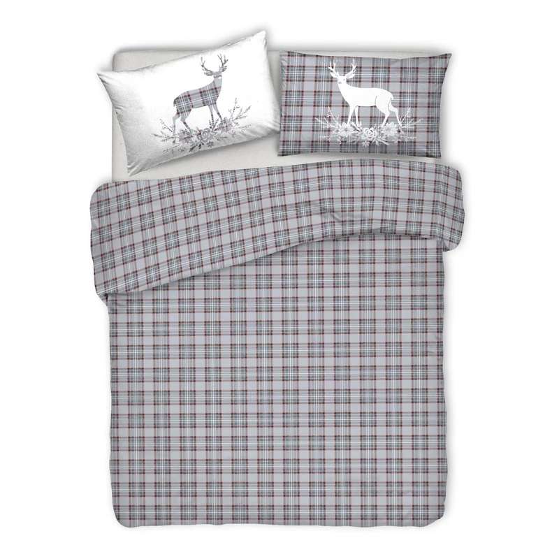 PENSIERI DELICATI 100% Cotton Double Duvet Cover Set, Complete with 250 x 200 cm Bag and 2 Pillowcases 52 x 82 cm, Made in Italy, Duvet Cover Machine Washable At 40 Degrees, Grey Tartan Pattern