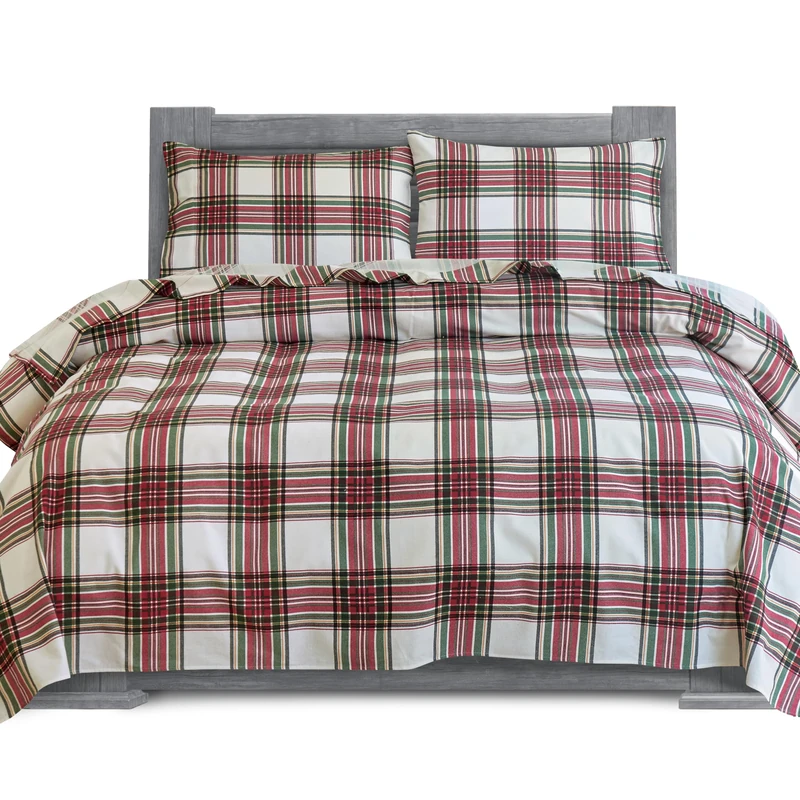 Elegant Comfort Soft 4-Piece 100% Turkish Cotton Flannel Sheet Set - Premium Quality, Deep Pocket Fitted Sheet, Ultra Soft, Cozy Warm Flannel Sheets - Cali King, Plaid Ivory