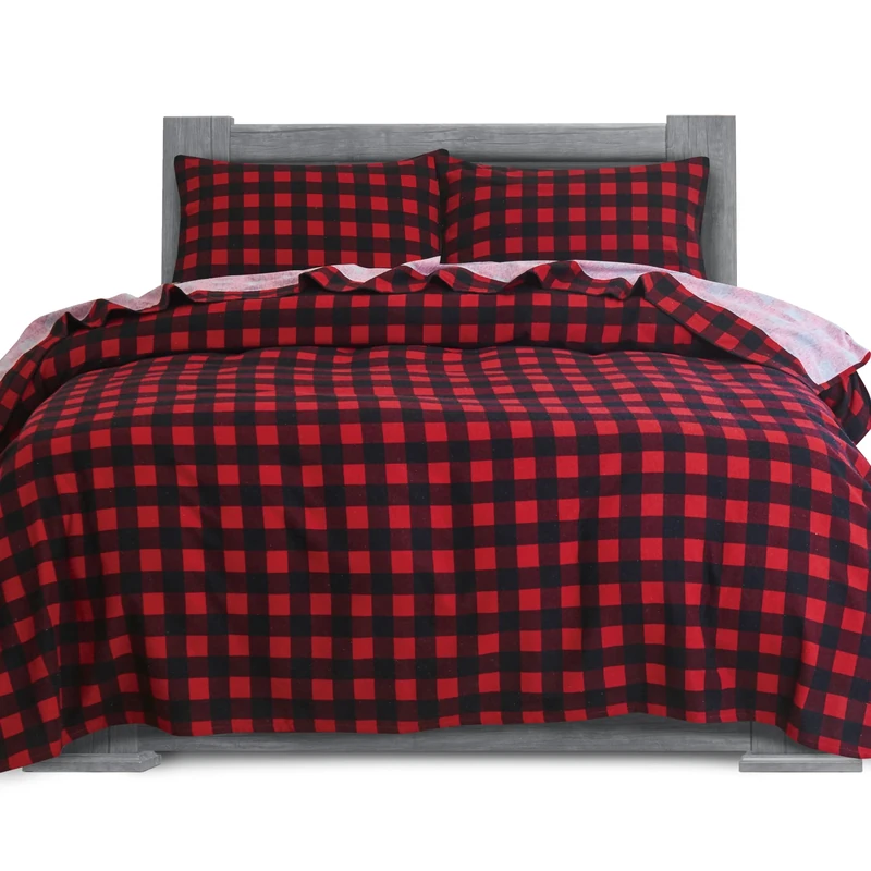 Elegant Comfort Soft 4-Piece 100% Turkish Cotton Flannel Sheet Set - Premium Quality, Deep Pocket Fitted Sheet, Ultra Soft, Cozy Warm and Anti-Pill Flannel Sheets - Twin, Buffalo Check Burgundy