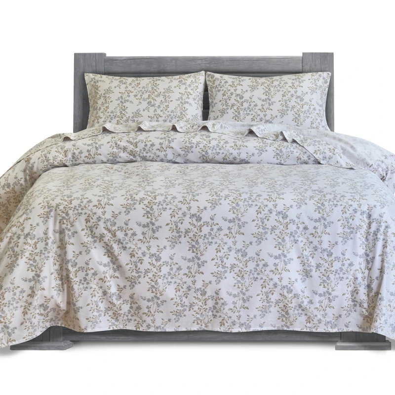 Elegant Comfort Soft 4-Piece 100% Turkish Cotton Flannel Sheet Set - Premium Quality, Deep Pocket Fitted Sheet, Ultra Soft, Cozy Warm and Anti-Pill Flannel Sheets - Twin XL, Maya Flower