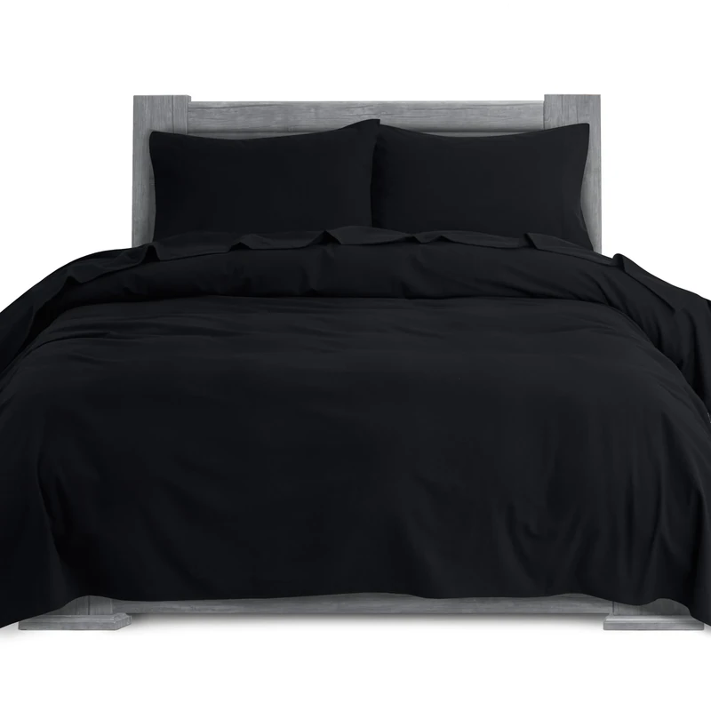 Elegant Comfort Soft 4-Piece 100% Turkish Cotton Flannel Sheet Set - Premium Quality, Deep Pocket Fitted Sheet, Ultra Soft, Cozy Warm and Anti-Pill Flannel Sheets - Full, Black