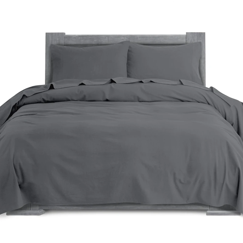 Elegant Comfort Soft 4-Piece 100% Turkish Cotton Flannel Sheet Set - Premium Quality, Deep Pocket Fitted Sheet, Ultra Soft, Cozy Warm Flannel Sheets - King, Gray