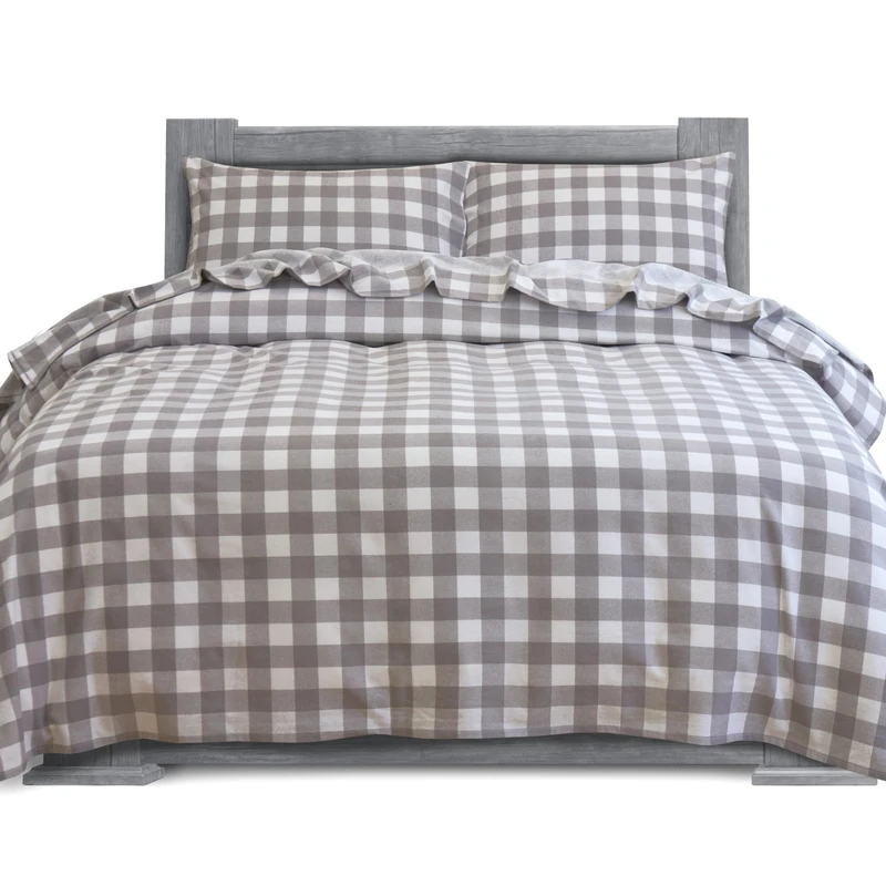 Elegant Comfort Soft 4-Piece 100% Turkish Cotton Flannel Sheet Set - Premium Quality, Deep Pocket Fitted Sheet, Ultra Soft, Cozy Warm and Anti-Pill Flannel Sheets - Cali King, Buffalo Check Gray