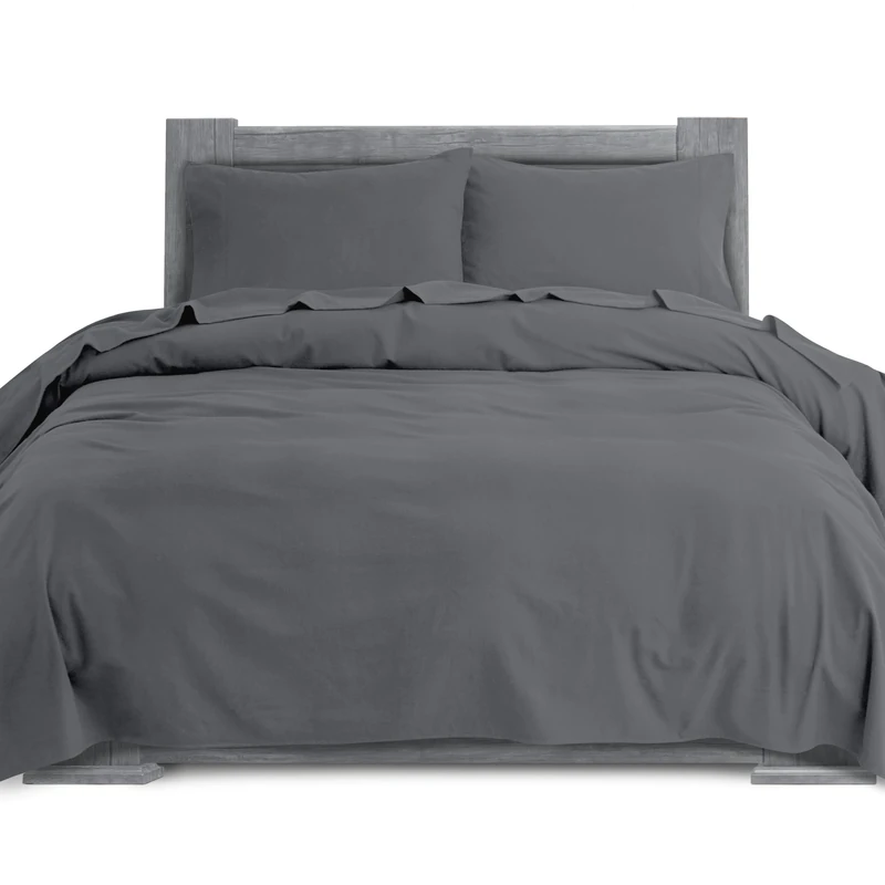 Elegant Comfort Soft 4-Piece 100% Turkish Cotton Flannel Sheet Set - Premium Quality, Deep Pocket Fitted Sheet, Ultra Soft, Cozy Warm and Anti-Pill Flannel Sheets - Twin XL, Gray