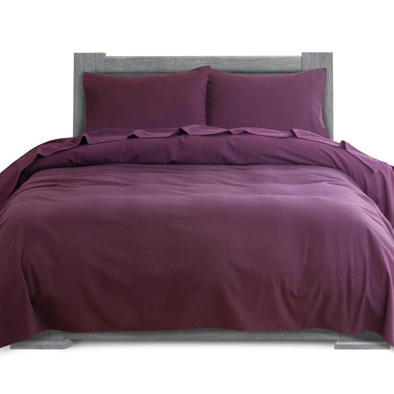 Elegant Comfort Soft 4-Piece 100% Turkish Cotton Flannel Sheet Set - Premium Quality, Deep Pocket Fitted Sheet, Ultra Soft, Cozy Warm and Anti-Pill Flannel Sheets - Twin, Purple