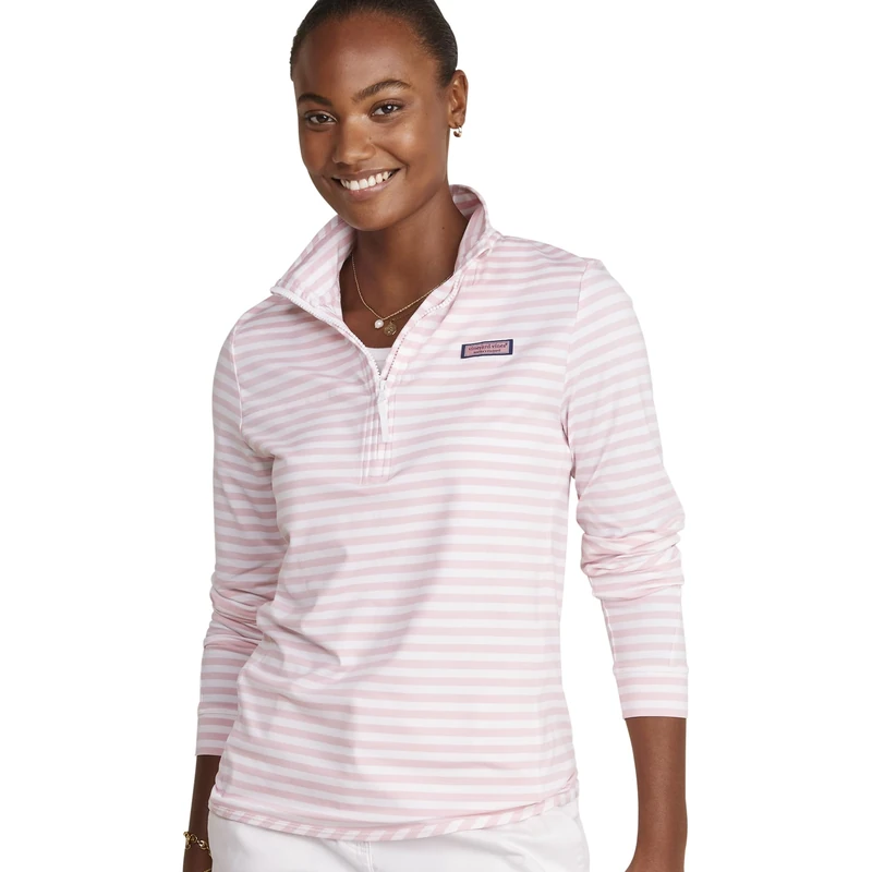 Vineyard Vines Women's Sankaty Shep Shirt Pullover Sweater, Stripe-Flamingo/White, M - Image 1