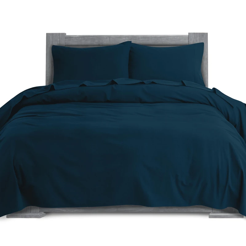 Elegant Comfort Soft 4-Piece 100% Turkish Cotton Flannel Sheet Set - Premium Quality, Deep Pocket Fitted Sheet, Ultra Soft, Cozy Warm and Anti-Pill Flannel Sheets - Full, Navy