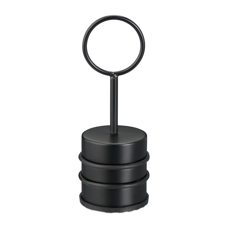 Relaxdays Doorstop with Handle, Stainless Steel & Rubber Rings, Door Buffer, No Slamming, Inside, HxØ: 20 x 7 cm, Black