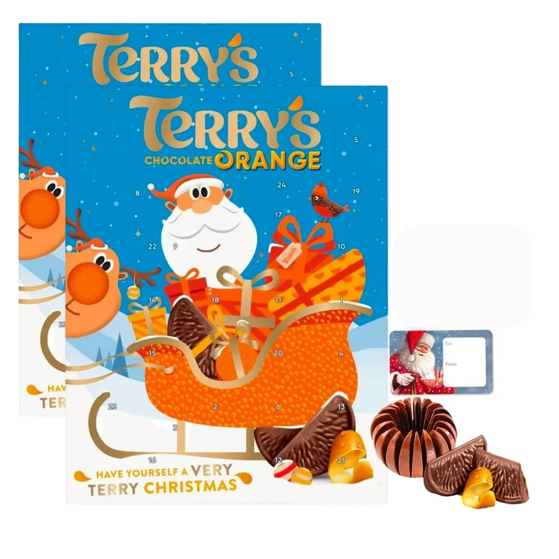 Terry's Orange Advent Calendar 106g with Xmas Gift Tag - Orange Flavored Chocolate for a Festive Countdown with a big orange chocolate segment on xmas eve 2pk