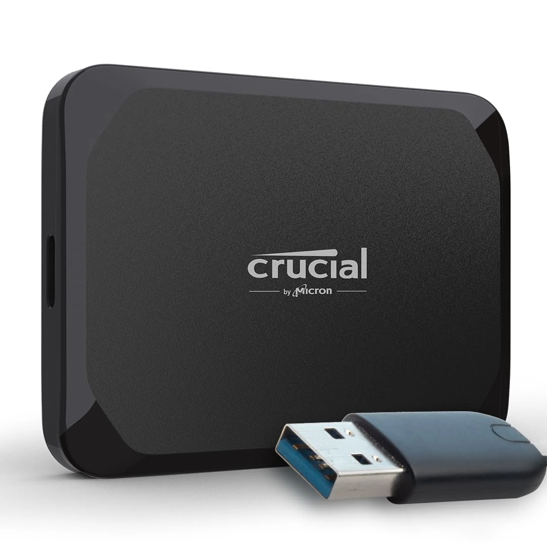 Crucial X9 2TB Portable SSD with USB-A Adapter - Read speeds up to 1050MB/s - PC and Mac, with Mylio Photos+, USB-C 3.2 External Solid State Drive - CT2000X9SSD902