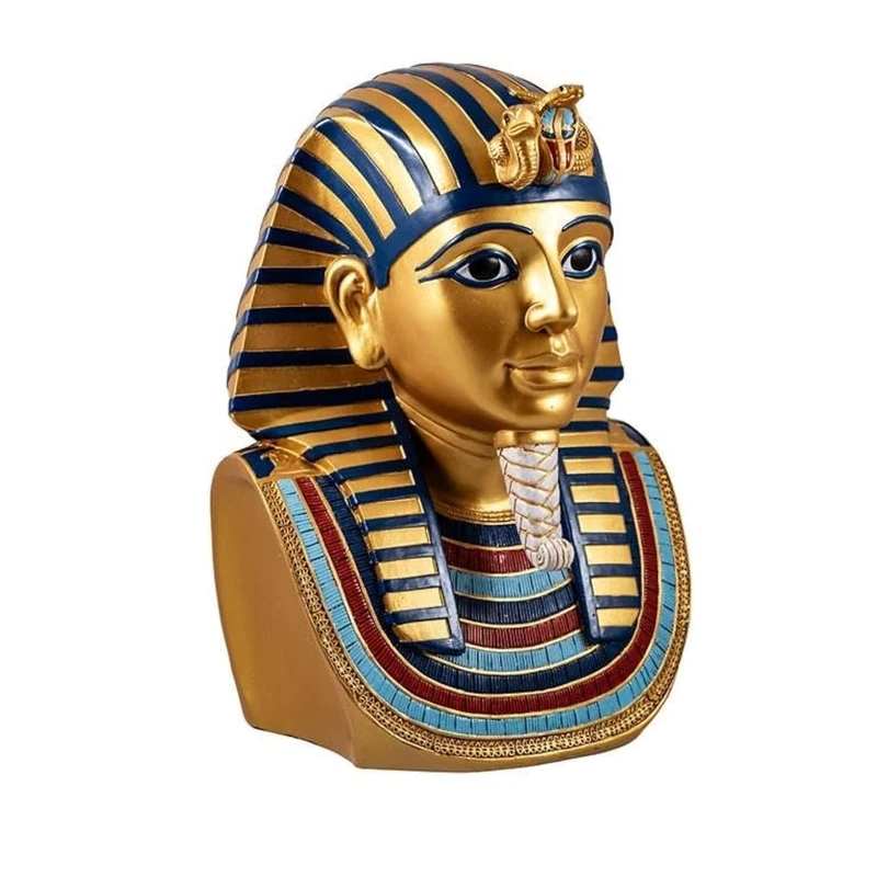 DRW Figurine Bust Tutankhamun Egyptian King Golden Resin Hand Painted 18x14x26cm, Gold, 18x14x26 cm