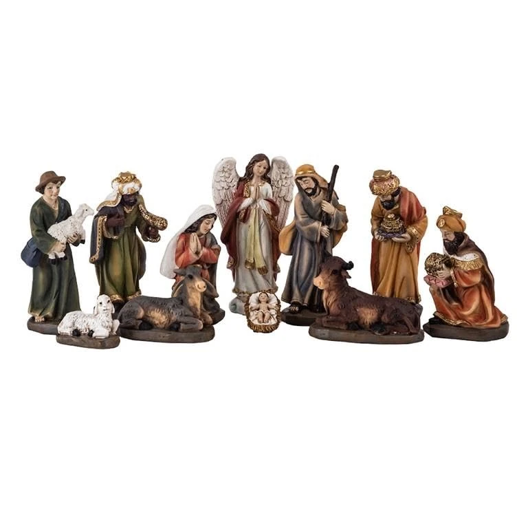 DRW Mystery Birth of 11 Classic Pieces with Kings, Angel, Shepherd and Animals Hand Painted Resin 13 cm High - Image 1