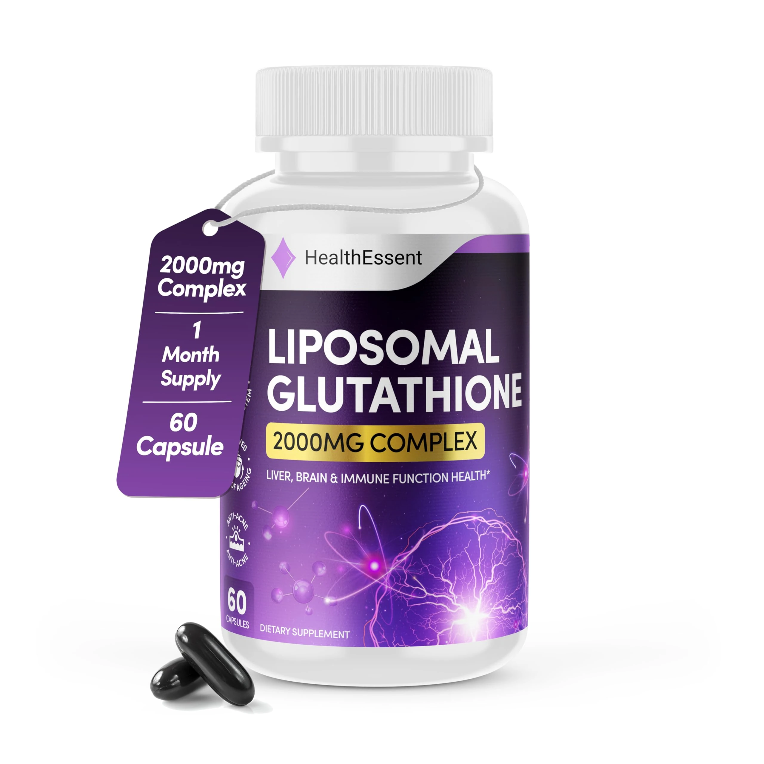 Liposomal Glutathione, 2000mg Complex with Vitamin-C and Collagen Peptides, Liposomal Vitamin C, Glutathione Supplement, Superior Bioavailability 10X Absorption - 60 Softgels