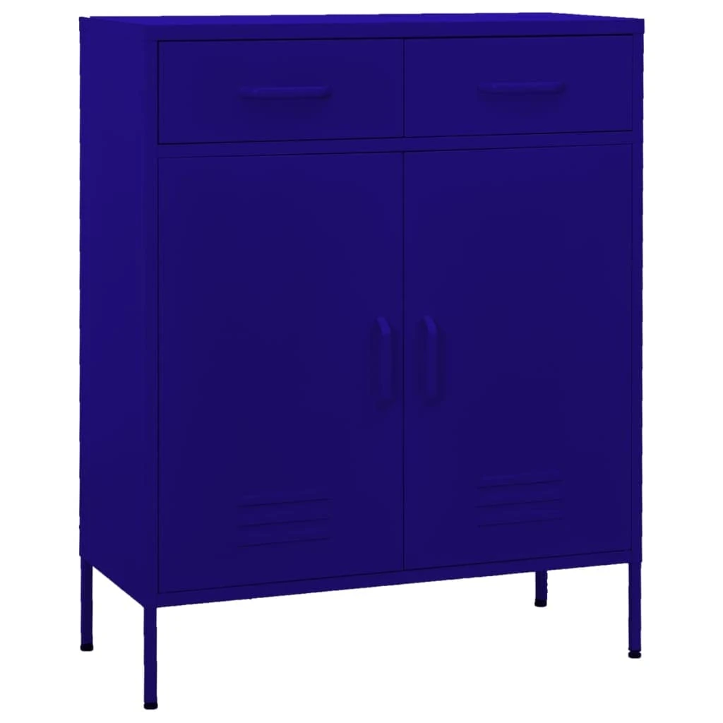 Homvdxl Metal Storage Cabinet with 2 Drawers, File Cabinet with 2 Doors and Shelves, 80x35x102 cm Sideboard Buffet Cabinet for Bedroom, Living Room, Kitchen, Office, Hallway (Blue)