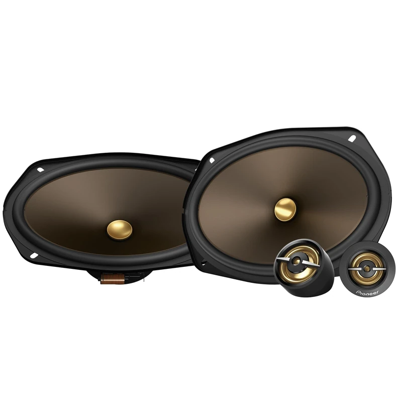 Pioneer A-Series MAX TS-A693CH, 2-Way Component Car Audio Speakers, Full Range, Clear Sound Quality, Easy Installation and Enhanced Bass Response, Full Gold Colored 6” x 9” Oval Speakers
