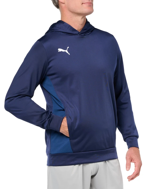 PUMA Men's Teamgoal Training Hoodie Hooded Sweatshirt, Navy White-Persian Blue, L