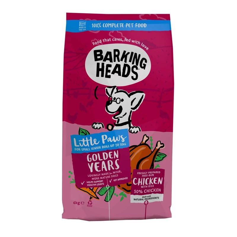 Barking Heads Complete Dry Dog Food 6kg - Senior Little Paws (Small Breed) Golden Years Chicken - Natural Senior Recipe with Joint Support - Vet Approved