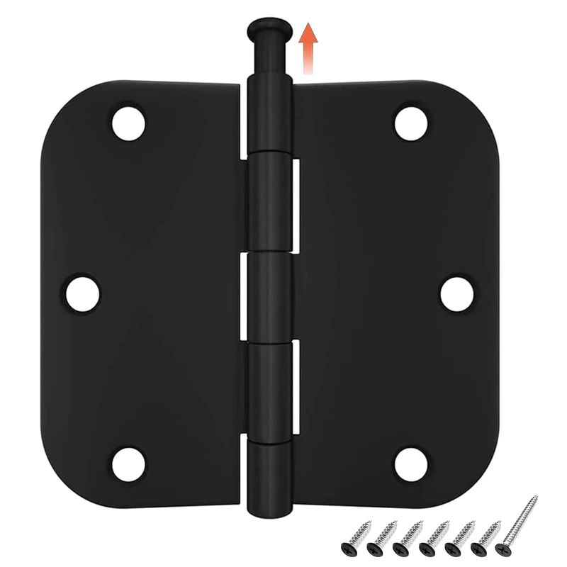 HOSOM 60 Pack Rounded Matte Black Door Hinges 3.5 Inch with 5/8" Radius Corner, Interior Door Hinges for Bedroom, Bathroom, Cabinet, and More
