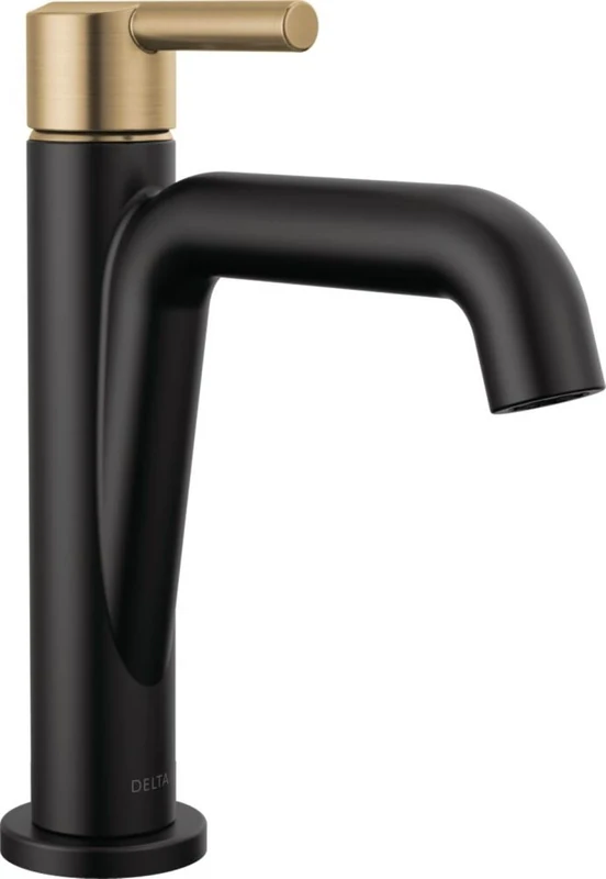 Delta Faucet Nicoli Matte Black Bathroom Faucet, Black/Gold Single Hole Bathroom Sink Faucet, Single Handle Bathroom Faucet, Pop-Up Drain Assembly, Matte Black/Champagne Bronze 15849LF-GZ