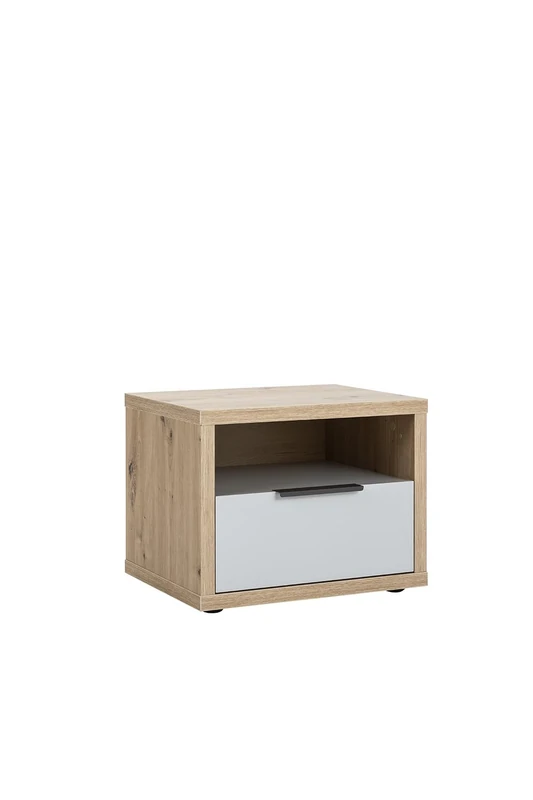 Composad Bedside Table, Engineered Wood, Honey Oak Oak and Grey Lacquered, (LxAxP) 52x41,1x40,5 cm