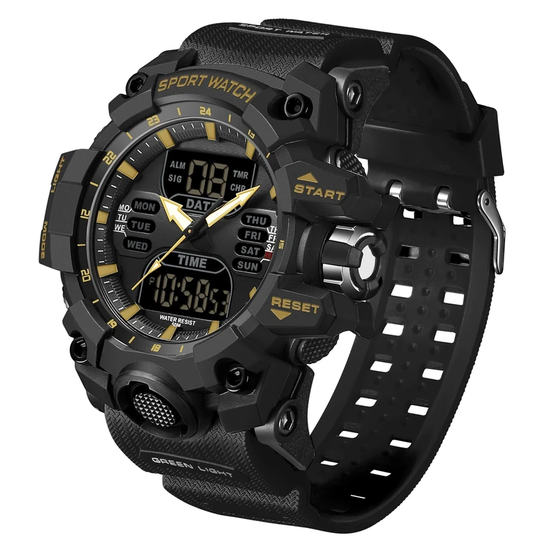 findtime Mens Sports Watch Military Watches for Men Waterproof Watch Mens Digital Watches Rugged Watch with LED Backlight Alarm Stopwatch, Black Gold