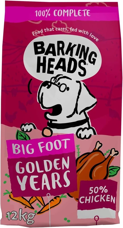 Barking Heads Complete Dry Dog Food 12kg - Senior Big Foot (Large Breed) Golden Years Chicken - Natural Senior Recipe with Joint Support - Vet Approved