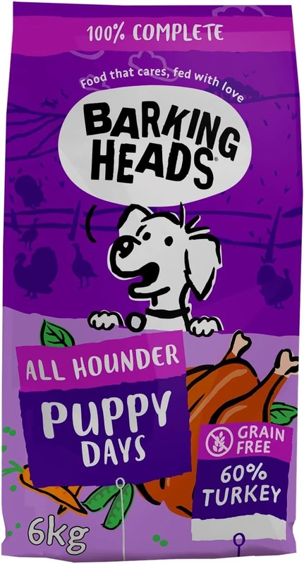 Barking Heads Complete Dry Dog Food 6kg - Puppy All Hounder Puppy Days Turkey - Natural Grain Free Hypoallergenic for Sensitive Digestion & Development - Vet Approved