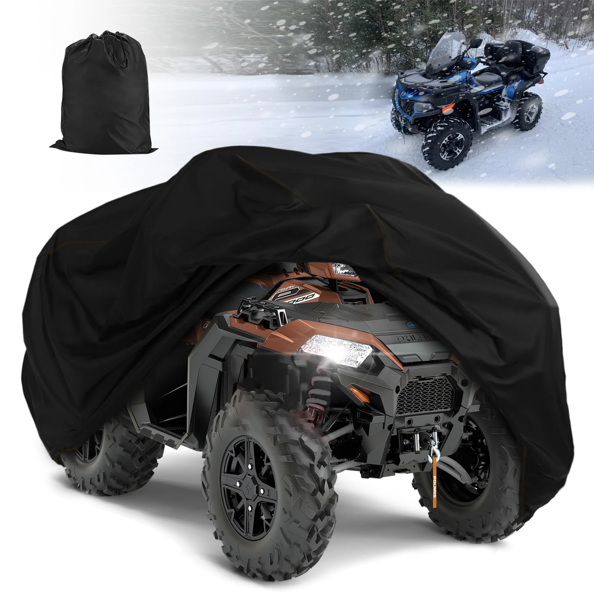 QYMOTO ATV Cover Large,Quad Bike Storage Cover Heavy Duty 420D,Outdoor Waterproof Windproof for CFMOTO Cforce,Polaris Sportsman,Honda,Yamaha Grizzly,Hisun,Size 91" Lx 49" Wx 51" H