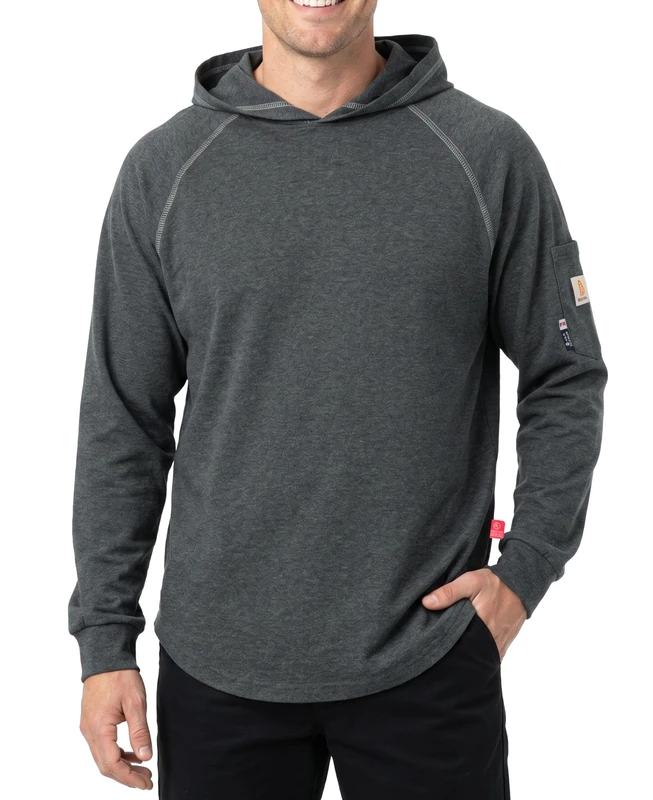 BOCOMAL FR Hooded T Shirts Heather Series 6oz Flame Resistant NFPA2112 CAT2 Fire Retardant Hoodies Work Shirt, Heather Dark Gray, XL