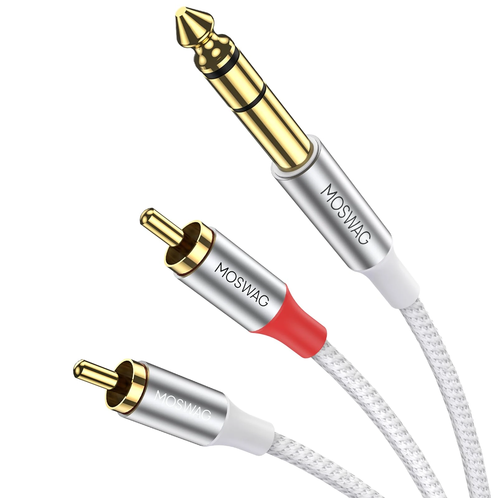 MOSWAG 1/4 inch TRS to Dual RCA Audio Cable,Gold Plated Copper Shell Heavy Duty 6.35mm 1/4 inch Male TRS to 2 RCA Male Stereo Audio Y Splitter Cable