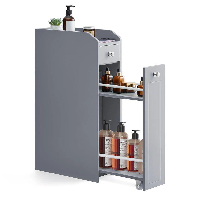 VASAGLE Small Bathroom Cabinet, Slim Bathroom Storage Unit, Bathroom Organiser, Freestanding Toilet Paper Storage Cabinet with Slide Out Drawers, for Small Spaces, Dove Grey BBC847G02