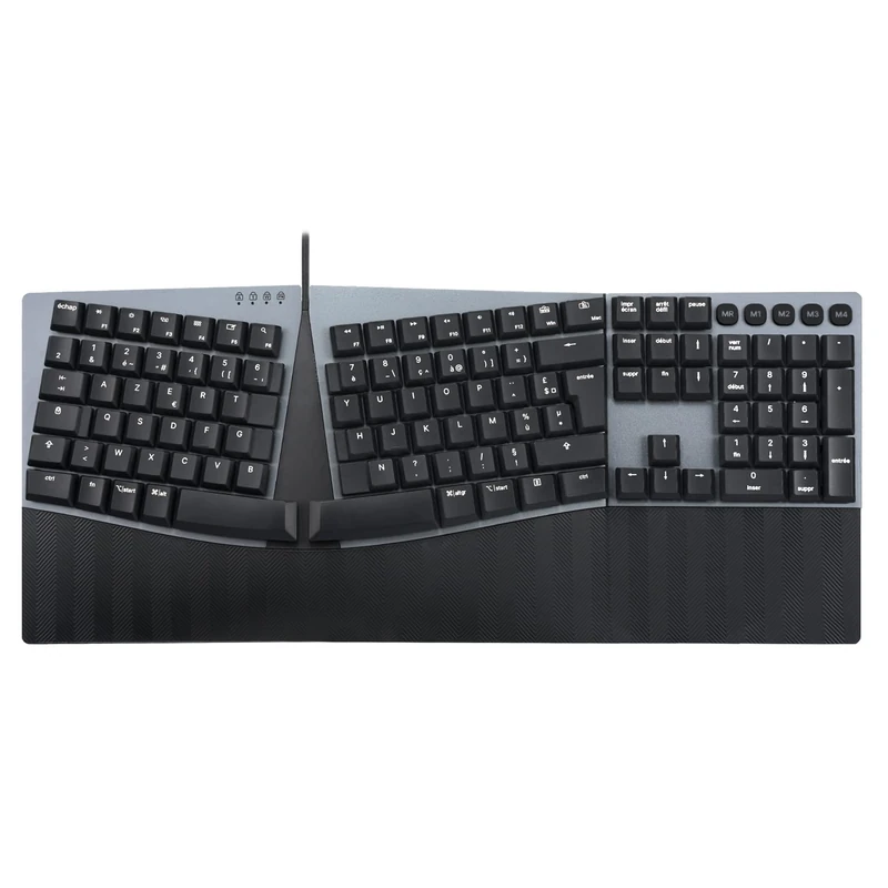 Perixx PERIBOARD-535BL Wired and Ergonomic Mechanical Keyboard - Full-Size - Blue Clicky Low Profile Keys - Programmable Macro - Compatible with Windows and Mac OS X - French AZERTY Layout