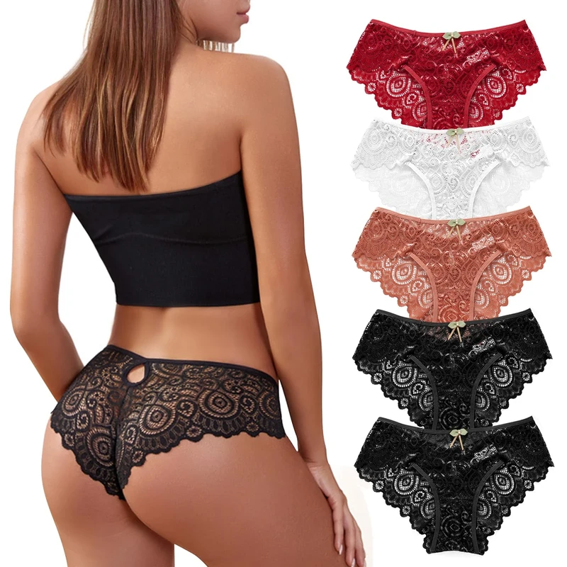 SHAINE 5pcs Women's Sexy Lace Briefs - Soft Bikini Panties