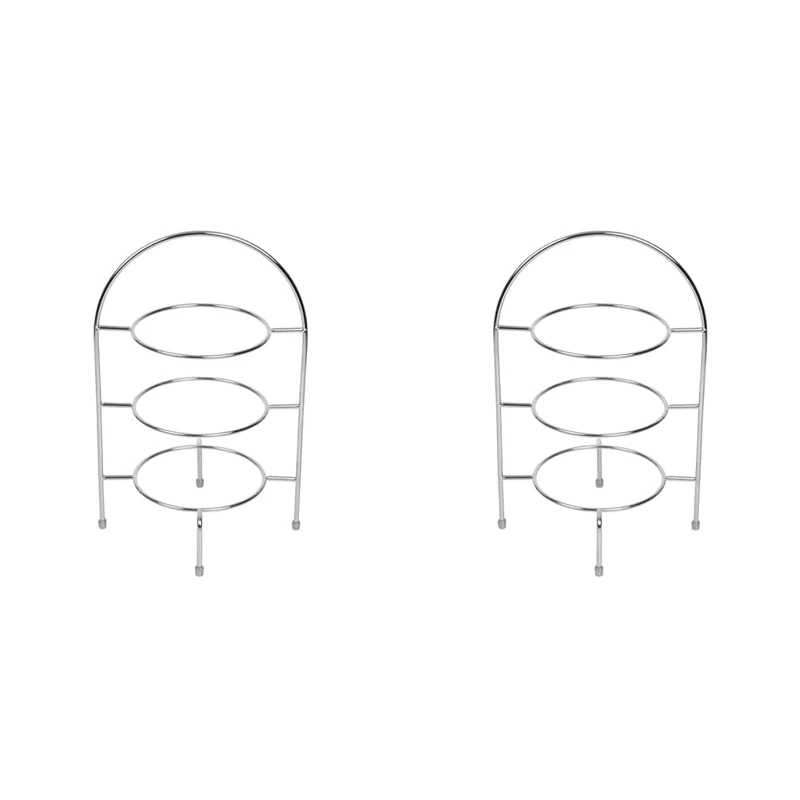 Olympia 3-Tier Afternoon Tea Stand for Plates up to 267mm / 10½ inch, Chrome, Height 490mm, Plate Ring 195mm, High Tea Cake Scone Stand, Non-Slip Foot Bungs | CL572, Pack of 2, Silver