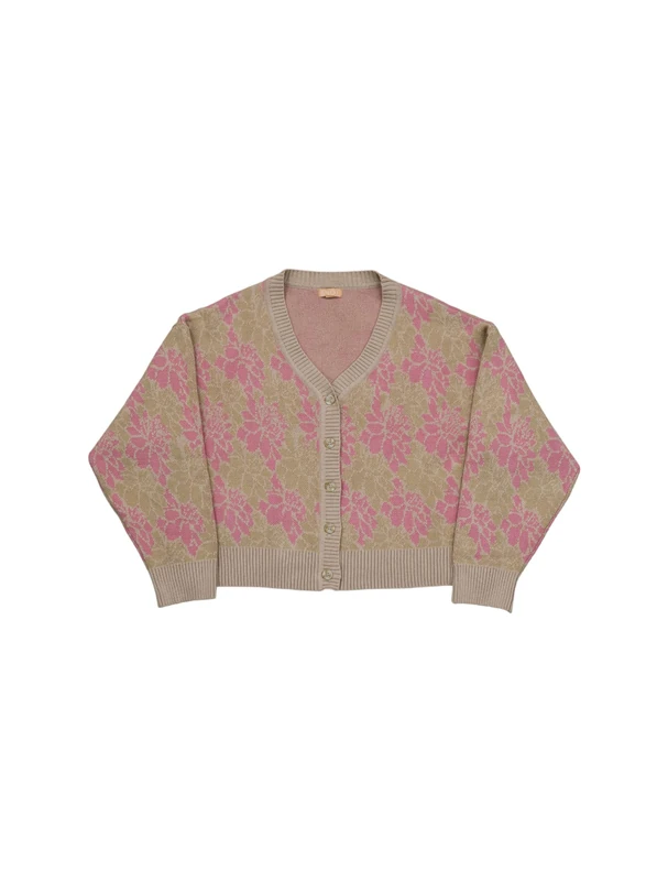 Women's Soft Floral Chunky Oversized Knit Cardigan Long Sleeve Smart Casual Day Wear Autumn Winter Ladies Knitwear Clothing UK 14 Rose