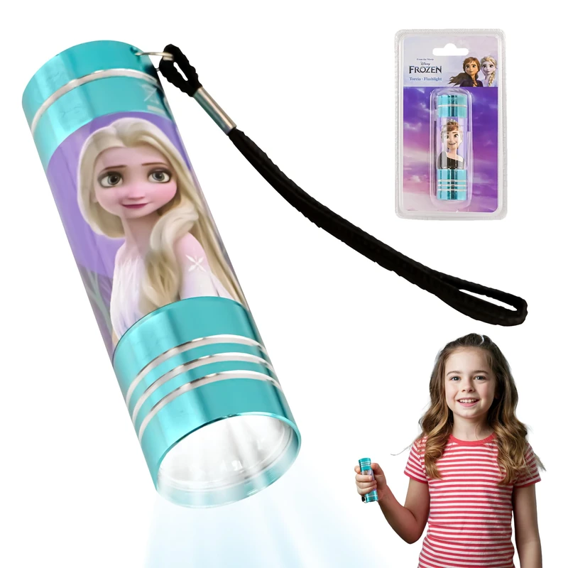 SRV Hub Frozen LED Torch, Children's Xmas Torch, Super Bright LED Aluminium Torches, Girls Nightlight with Lanyard for Travel, Blue Kids Flashlight Christmas Gifts 3+ Years Size - 8.7cm
