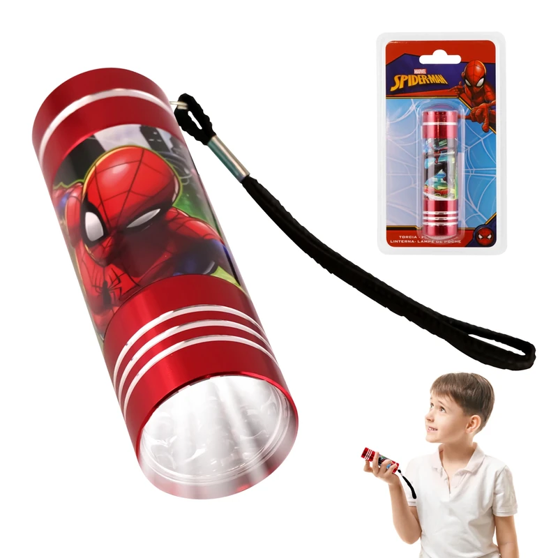 SRV Hub Spiderman LED Torch Light, Super Bright Aluminium Nightlight with Lanyard for Travel, Kids Christmas Red Flashlight Gifts 3+ Years - 8.7cm