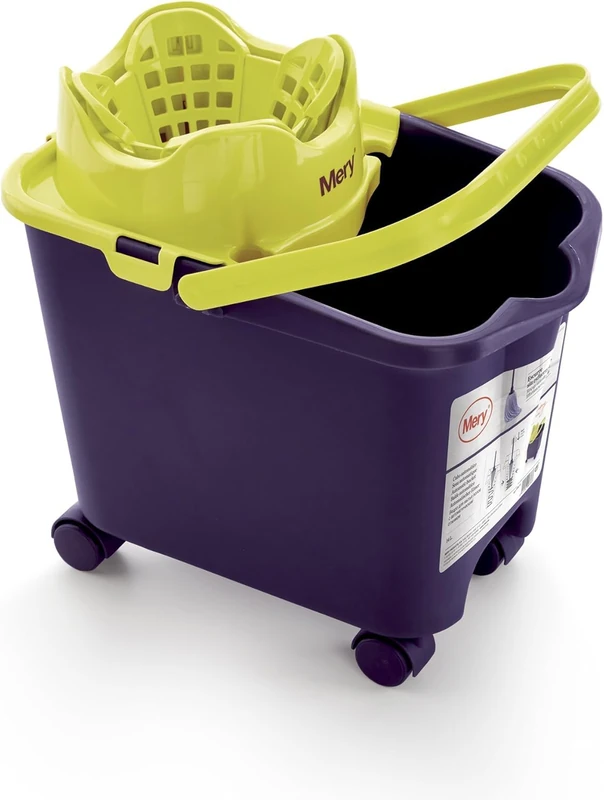Mery | Bucket + Mop + Handle Set | Automatic Drip Rack with Purple and Lime Wheels 14L | Super Absorbent Microfiber Mop | Plastic Steel Telescopic Pole