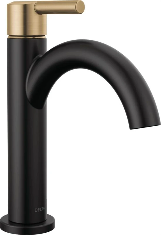 Delta Faucet Nicoli Matte Black Bathroom Faucet, Black/Gold Single Hole Bathroom Sink Faucet, Single Handle Bathroom Faucet, Pop-Up Drain Assembly, Matte Black/Champagne Bronze 15749LF-GZ