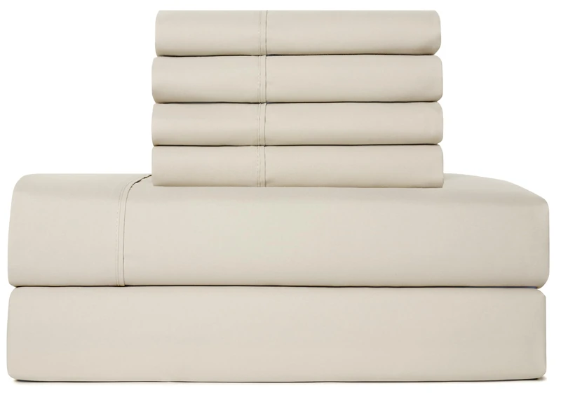 CASUAL LIVING 32657 King Size Home and Hotel Style Silky Ultra-Soft Eco-Friendly Cooling Technology Machine Washable Quick Dry Anti-Wrinkle 6-Piece Sheets and Pillowcases Set, King, Beige