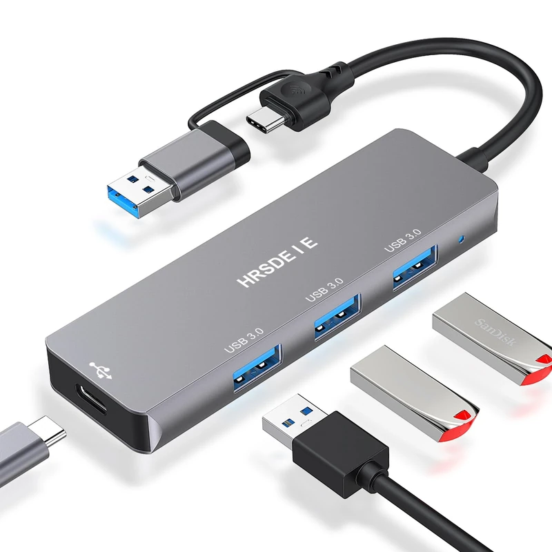 HRSDEIE USB C HUB, Ultra Slim Type C to 3 Port USB Hub 3.0 with 5Gbps Data Transfer, Usb Adapter 5V/2.4A Power Supply Multiple Port Extension Hub, USB C Splitter for Laptop, MacBook Air, iMac, Xbox,HP