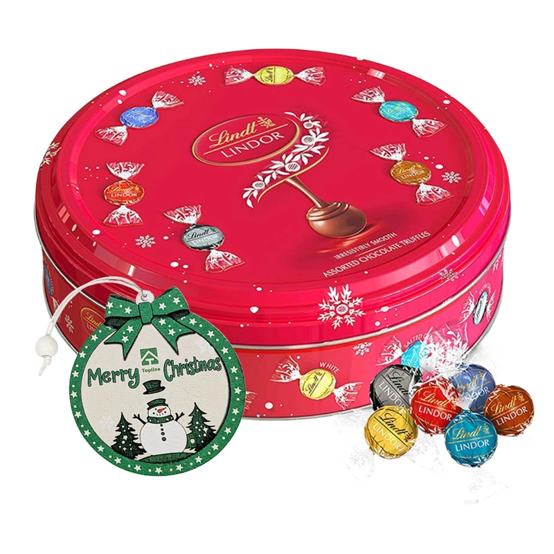 Assorted Lindt Chocolates Gift Tin - Irresistible Smooth Selection of Milk, White & Dark Chocolate Truffles Tin 450g with Christmas Tree Decoration. Christmas Gifts for Women or Secret Santa Gifts