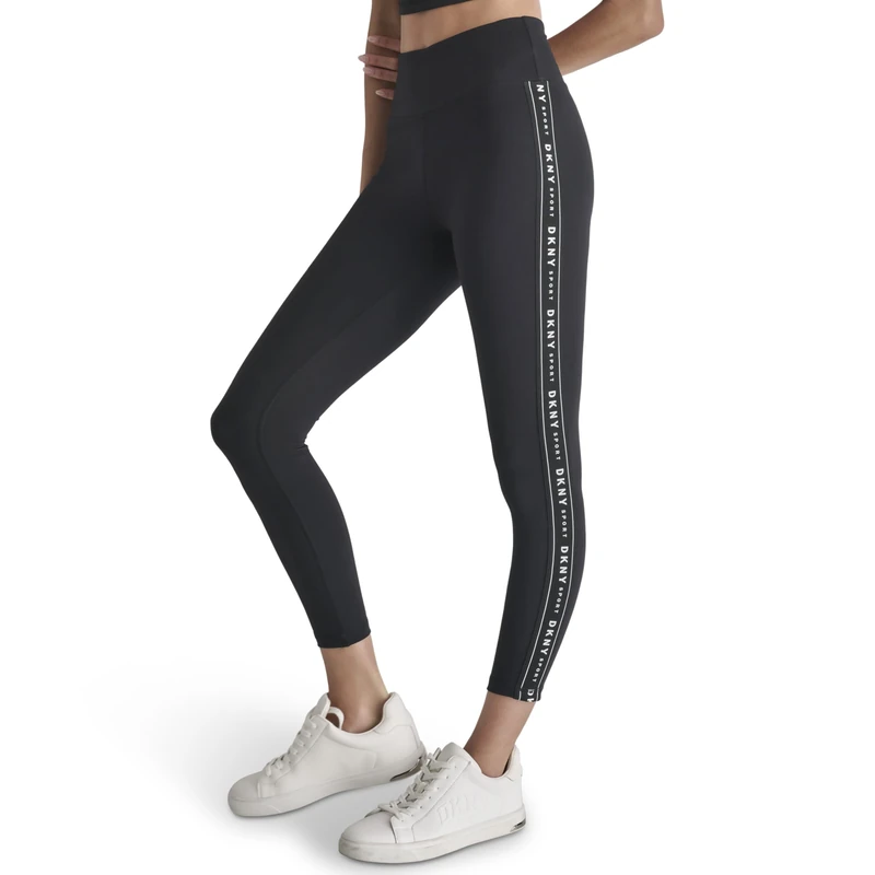 DKNY Women's HW 7/8 Legging Logo Taping, Black/Black, XS