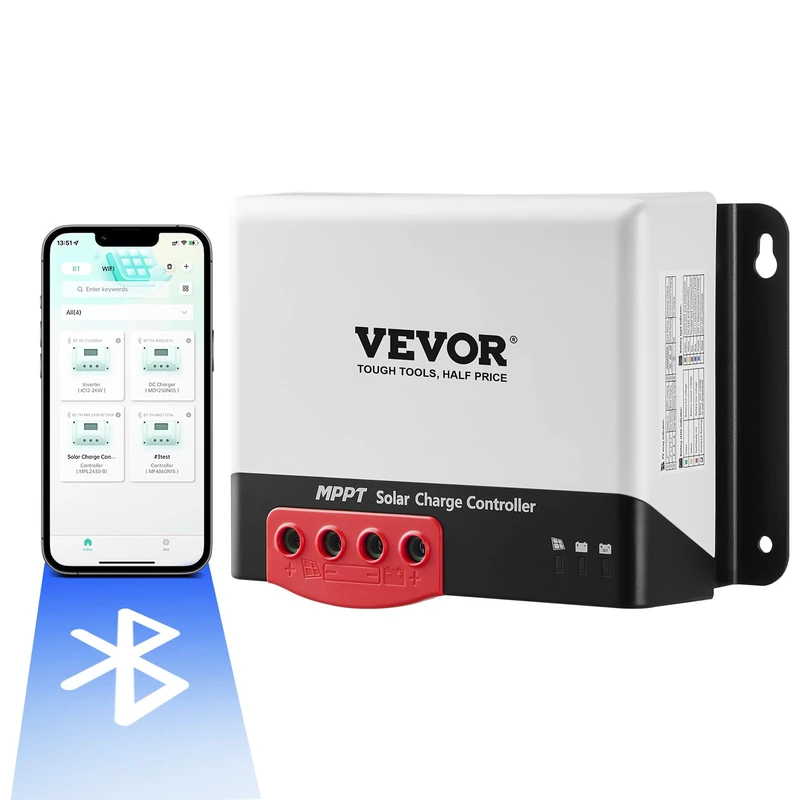 VEVOR 50A 12V 660W / 24V 1320W MPPT Solar Charge Controller Solar Controller Solar Module Charge Controller with TTL Communication Interface Compatible with Deep Cycle Batteries such as AGM, Gel,