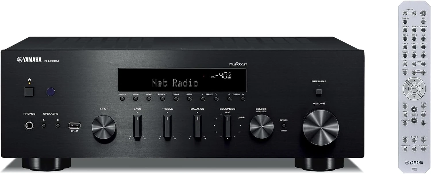 Yamaha R-N600A Hi-Fi Network Receiver with MusicCast and Wireless Streaming, Black, Hi-Res Audio, SABRE DAC, Pure Audio Fidelity