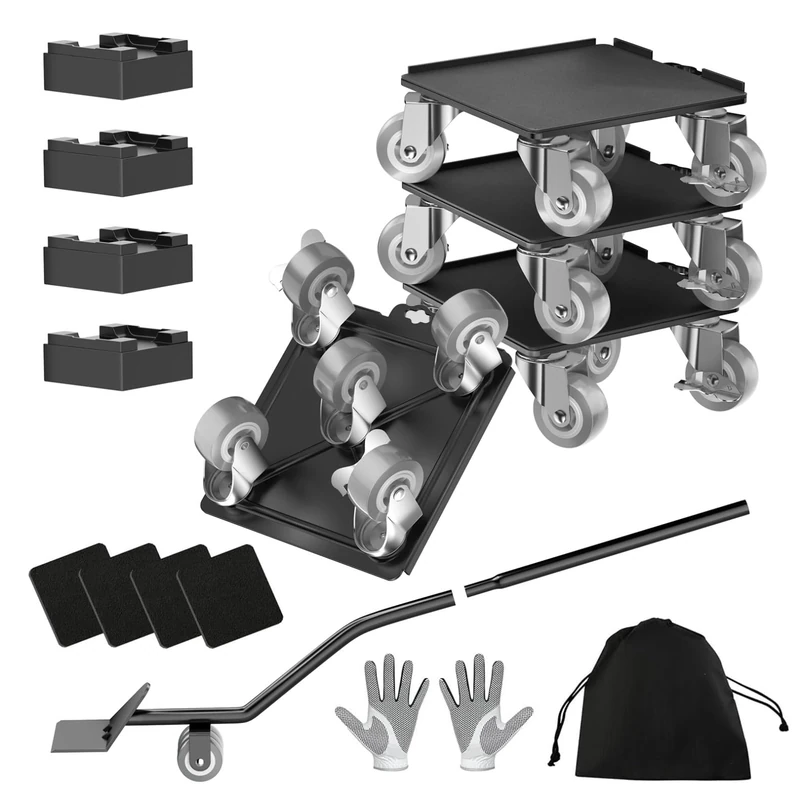 LOYAL TIGER Furniture Dolly, Heavy Duty Black Carbon Steel Dolly with 5 360° Rotatable Rubber Wheels, Maximum Load 3307LBS