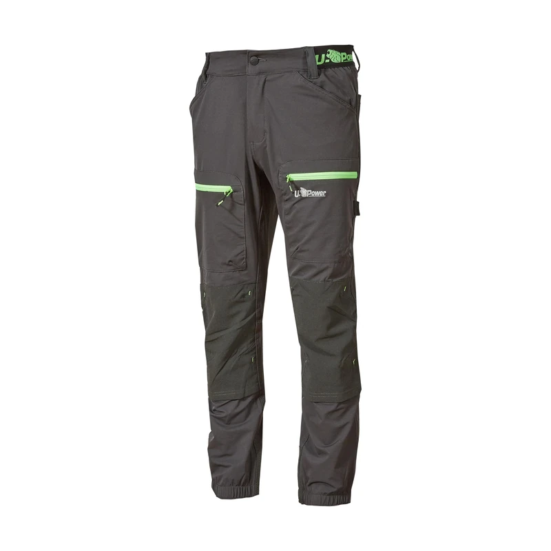 U-POWER DON'T WORRY... BE HAPPY! Men's Pantalone Da Lavoro in Tessuto Stretch, Con Tasche, Vestibilità Jogging Horizon Asphalt Grey/Green Business Casual Pants, XXL