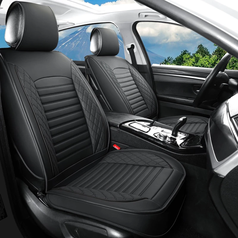Vankerful Leather Seat Covers for Cars,Car Seat Covers Full Set,Automotive Seat Covers for Trucks,SUV,Leatherette,Universal Fit,Airbag Compatible Vehicles Seats Cushions(Full Set,Black)