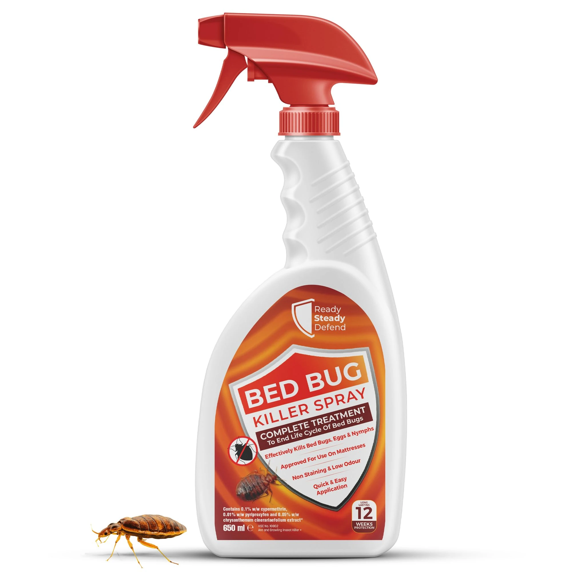Bed Bug Killer Spray 650ml | for Bed Bugs, Eggs, Nymphs and Larvae | Complete Treatment | Spray for Mattresses, Bedding & Carpets | Non-Staining & Low Odour, Quick & Easy Application