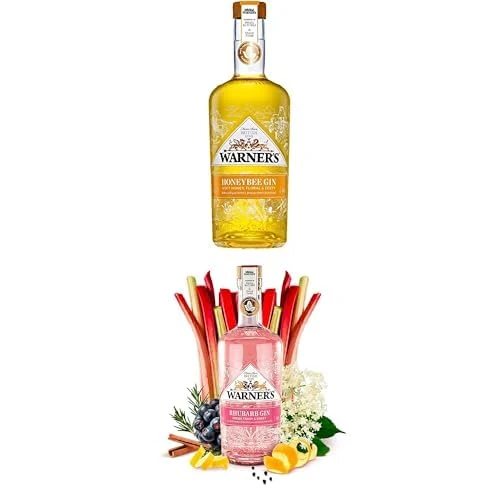 Warner's Rhubarb & Honeybee Gin 40% ABV 70cl Bundle – Honey Crafted Gin with Beehive Honey, Naturally Pink Gin With Real Rhubarb Juice, Gin Gift Sets for Women – Suitable for Vegetarians (Not Vegan)